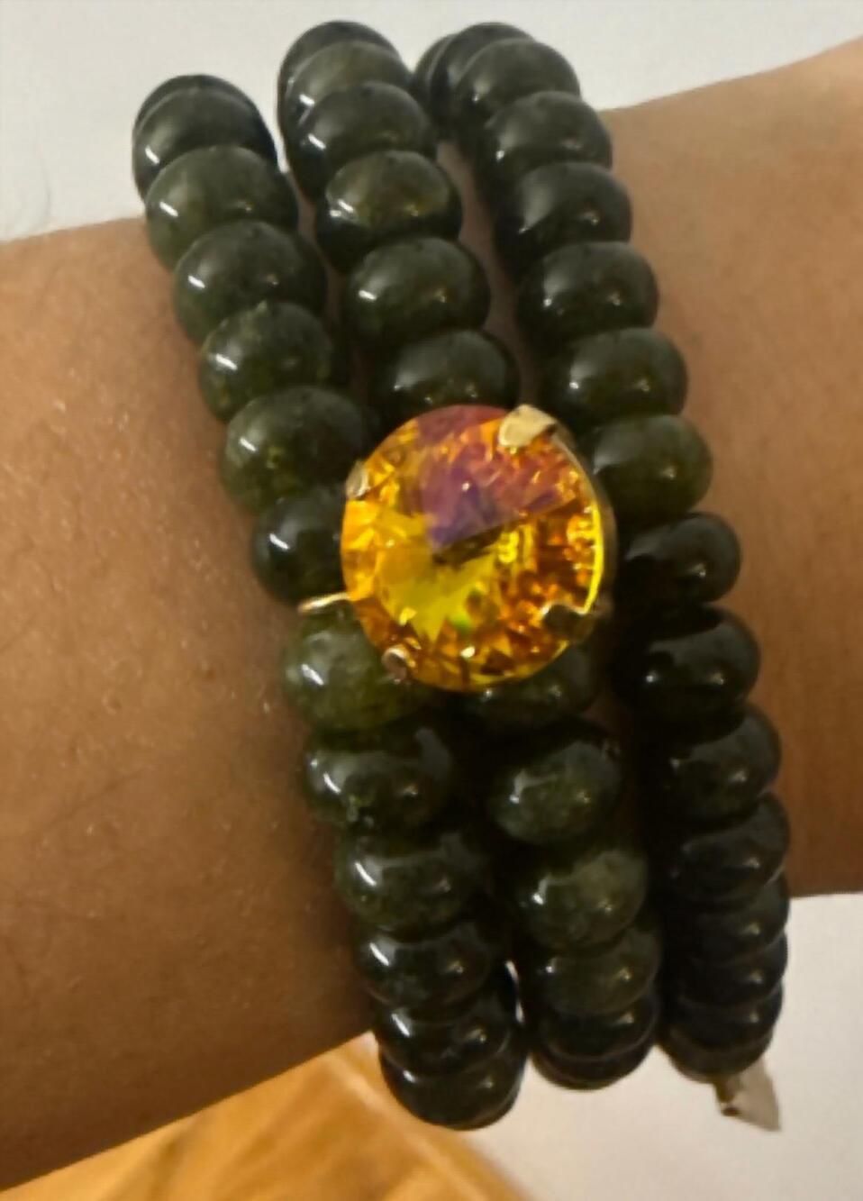 NEW TOVA women's belton bracelet stack in green/citrus lime brandy